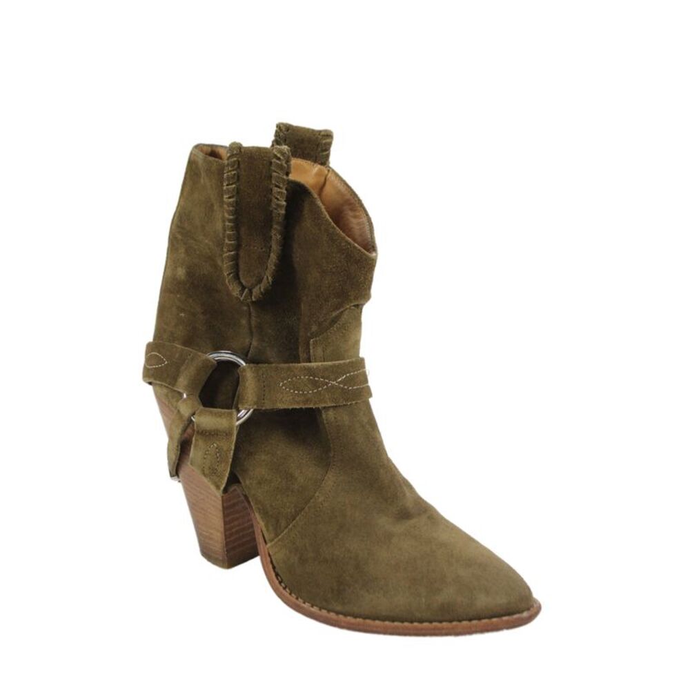 Isabel Marant Etoile Womens Slip On Block Heel Suede Moto Booties Brown Size 39